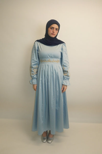 Skye Cotton Long Sleeve Maxi Dress - Blue