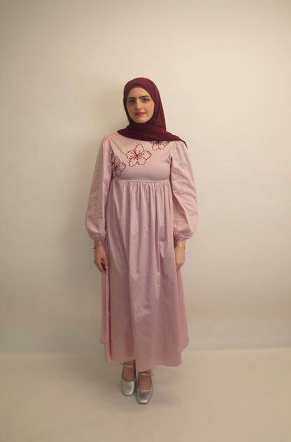 Blossom Cotton Long Sleeve Midaxi Dress - Pink