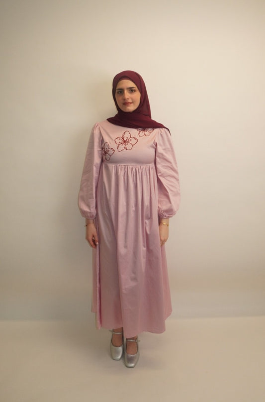 Blossom Cotton Long Sleeve Midaxi Dress - Pink