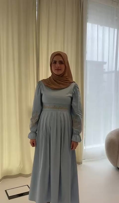 Skye Cotton Long Sleeve Maxi Dress - Blue