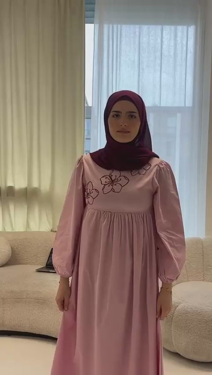 Blossom Cotton Long Sleeve Midaxi Dress - Pink